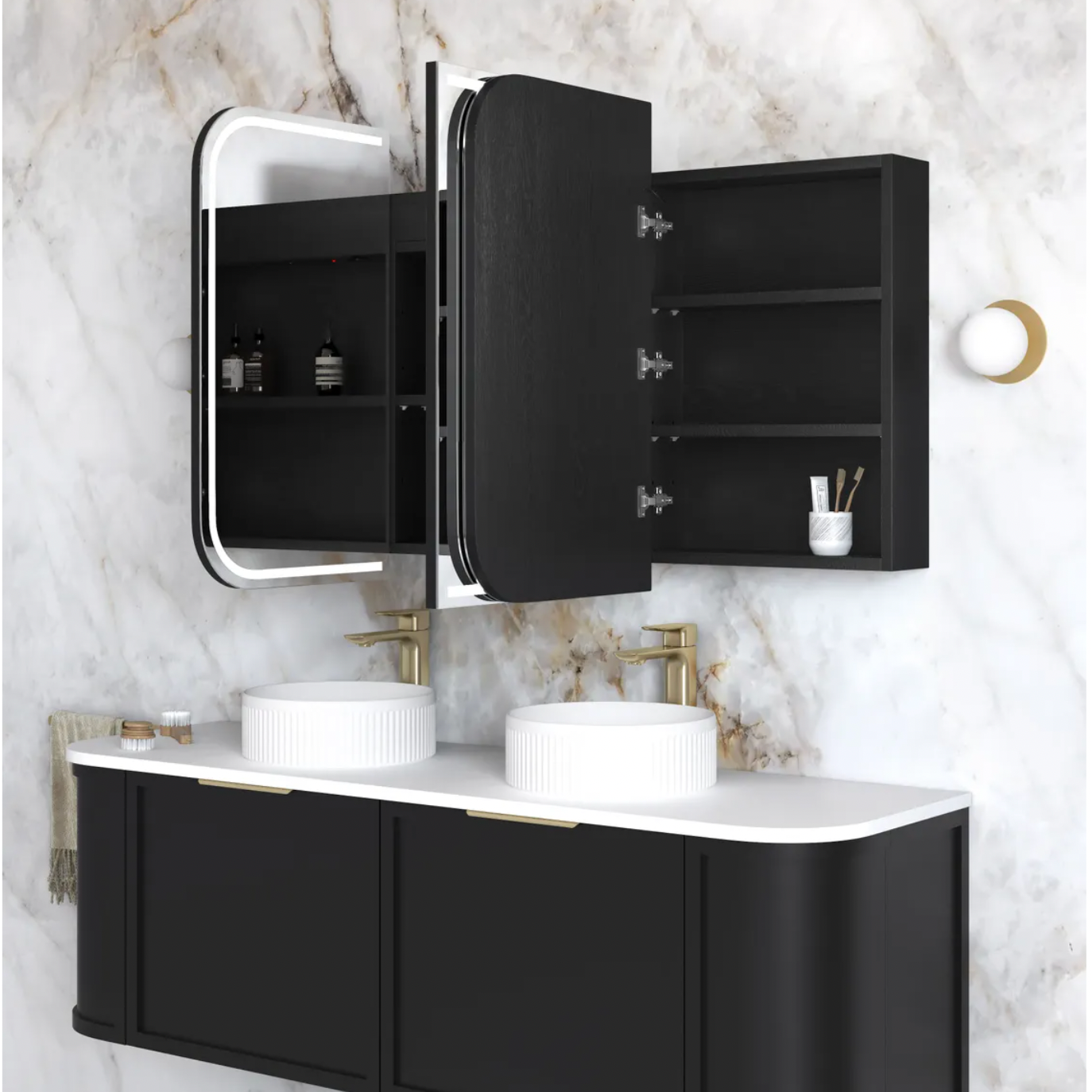Otti Newport Black Oak LED Mirror Cabinet 1500mm