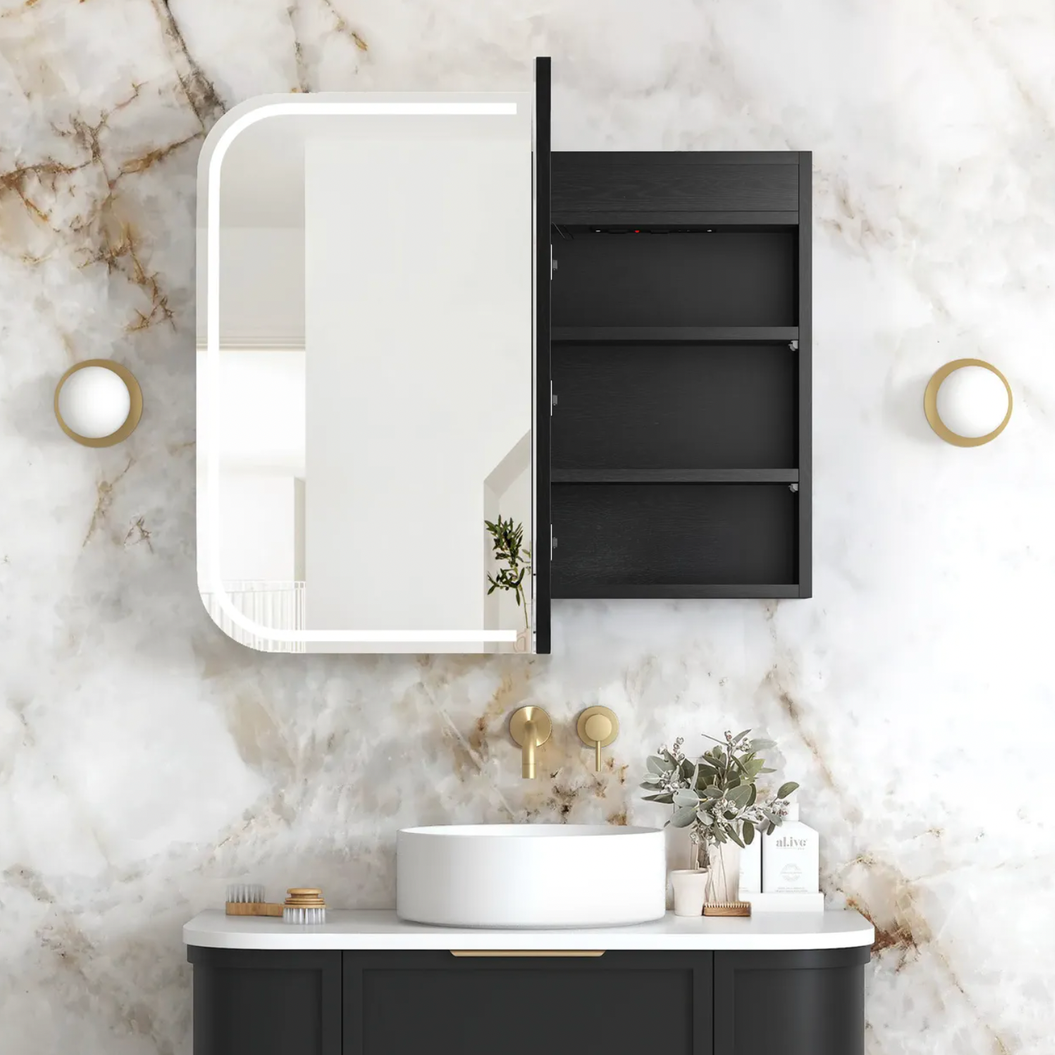 Otti Newport Black Oak LED Mirror Cabinet 900mm