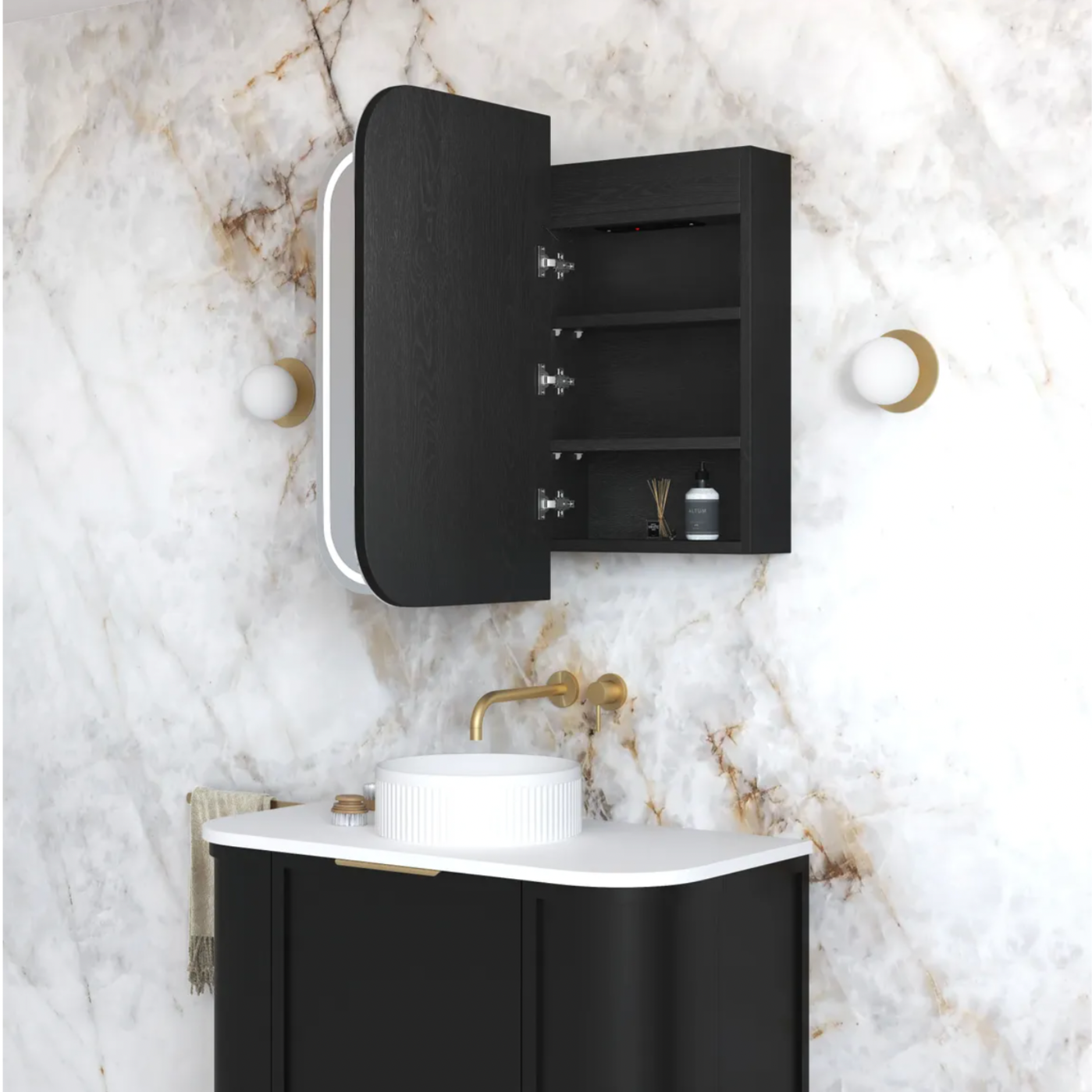 Otti Newport Black Oak LED Mirror Cabinet 900mm