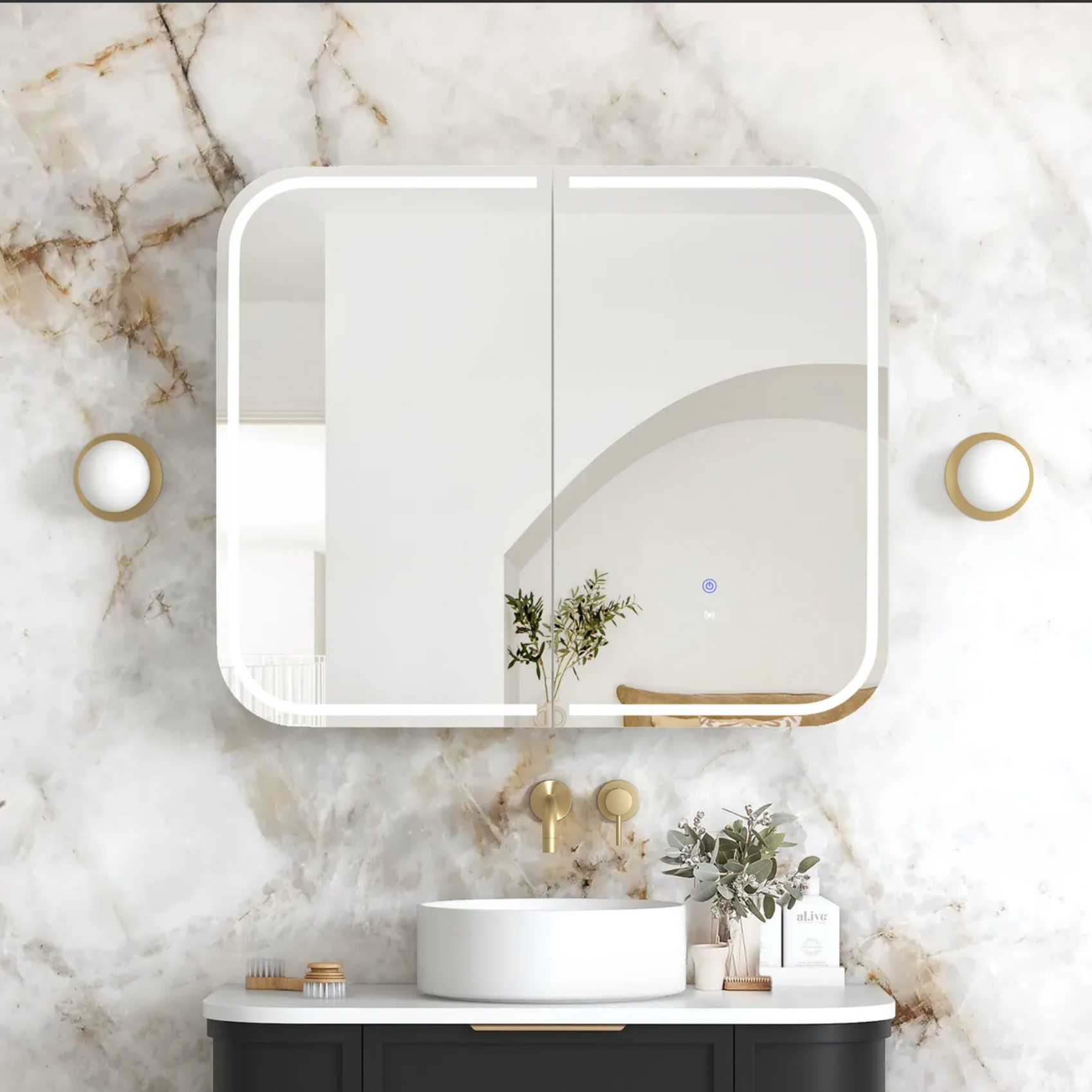 Otti Newport Black Oak LED Mirror Cabinet 900mm