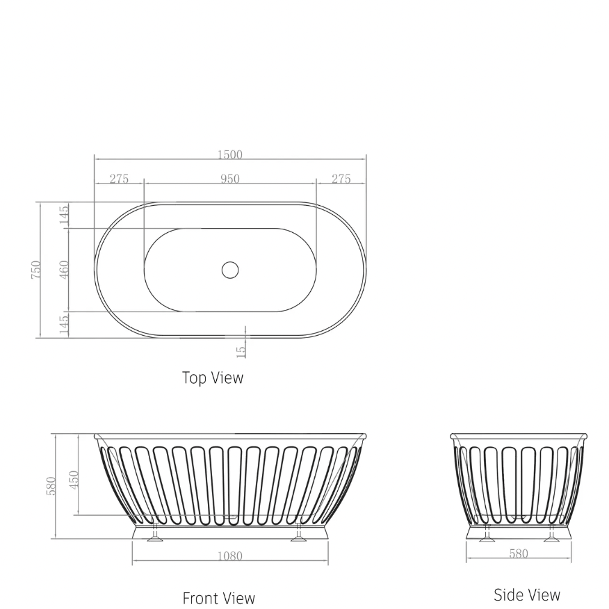 Otti Kensington 1500mm Freestanding Bath Gloss White