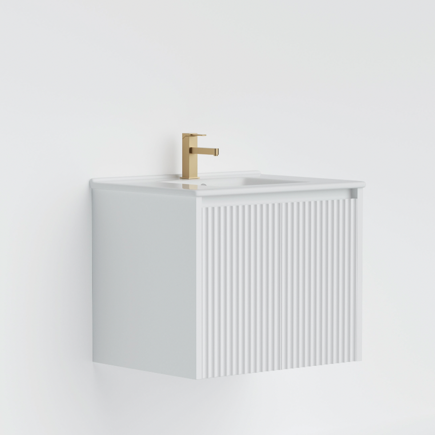 Lukka Crete  Wall Hung  Matte White  PVC Fluted Vanity  600mm