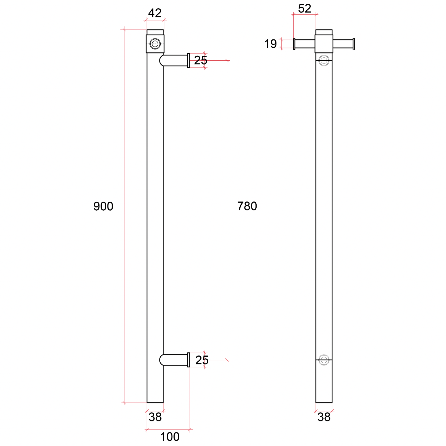 Thermogroup Straight Round Vertical Single Heated Towel Rail Brushed Brass
