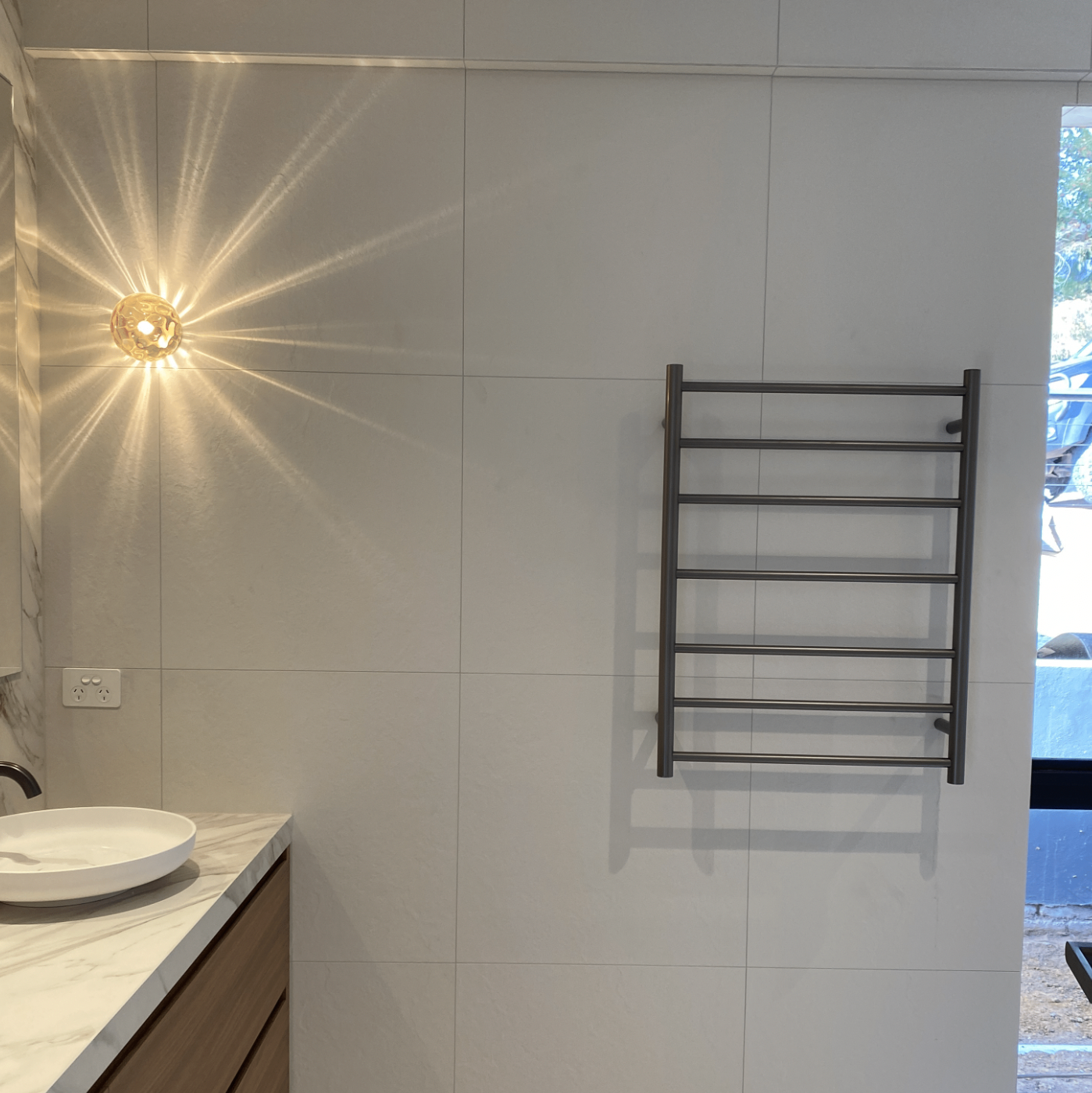Thermogroup 7 Bar Round Thermorail Gun Metal Round Heated Towel Rail 800x600mm