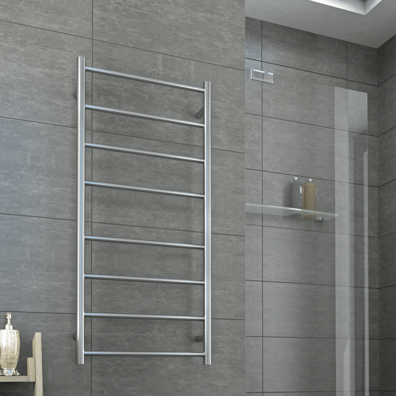 Thermogroup 8 Bar Thermorail Brushed Stainless Round Heated Towel Rail 1120x530mm