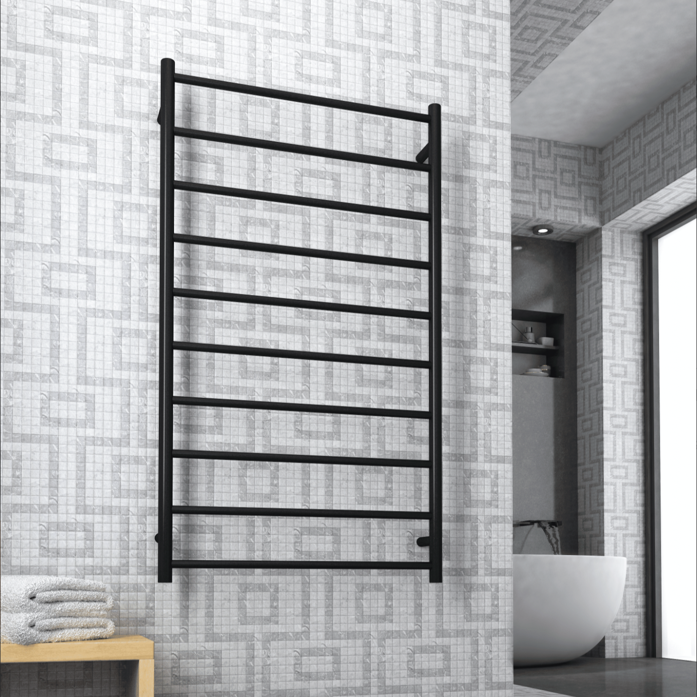 Thermogroup 10 Bar Thermorail Matte Black Round Heated Towel Rail 1200x700mm