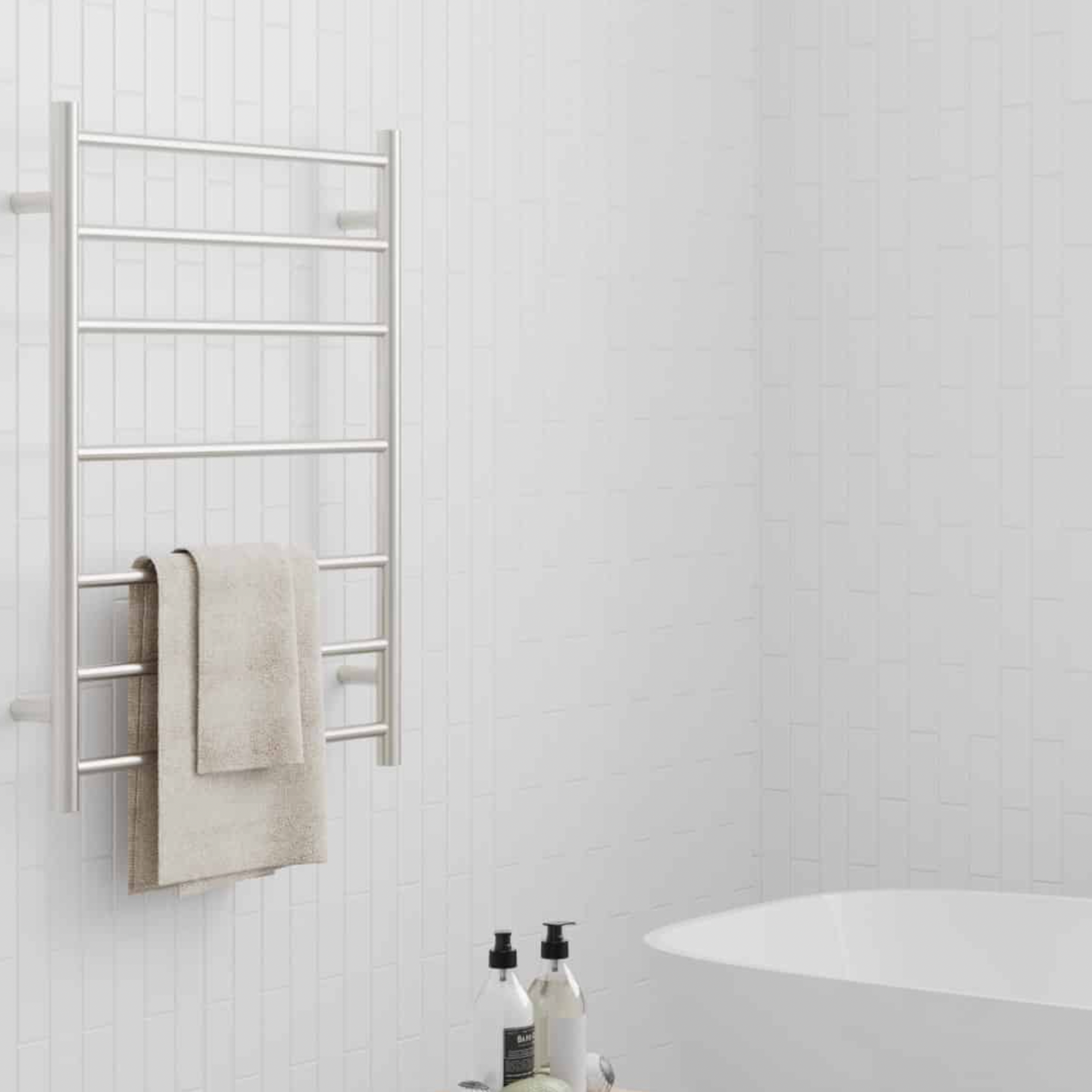 Thermogroup 7 Bar Thermorail Brushed Nickel Round Heated Towel Rail 800x600mm