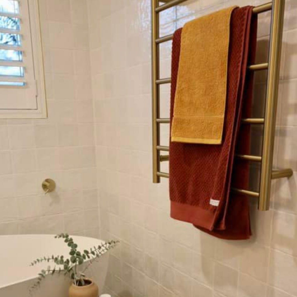 Thermogroup 7 Bar Thermorail Brushed Gold Round Heated Towel Rail 800x600mm