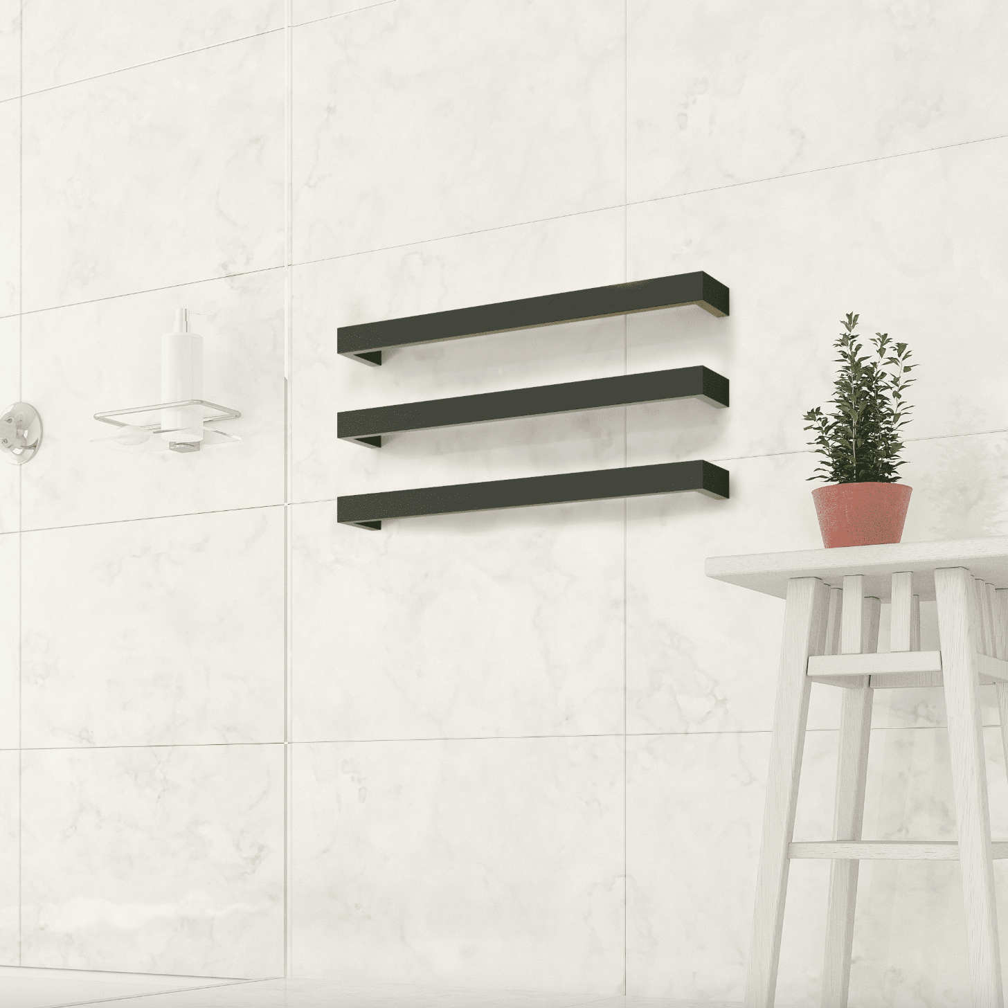 Thermogroup 12V Single Square Heated Towel Rail 632mm Matte Black