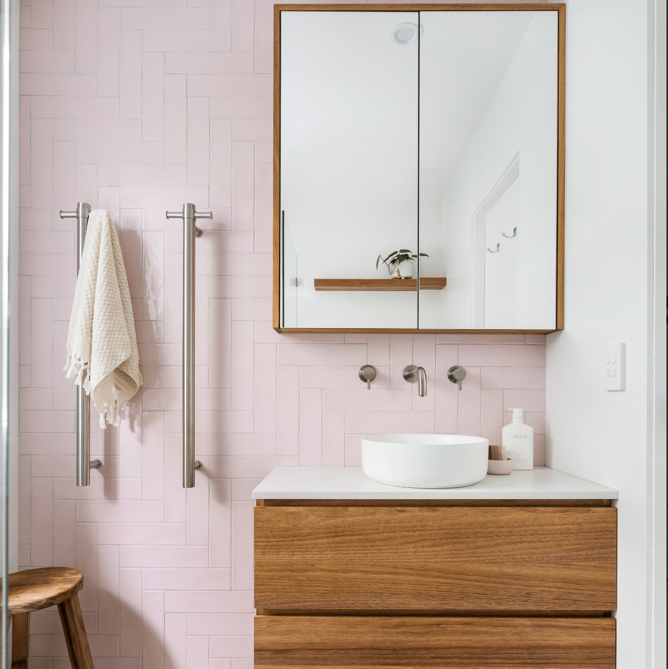 Thermogroup Straight Round Vertical Single Heated Towel Rail Brushed Stainless Steel