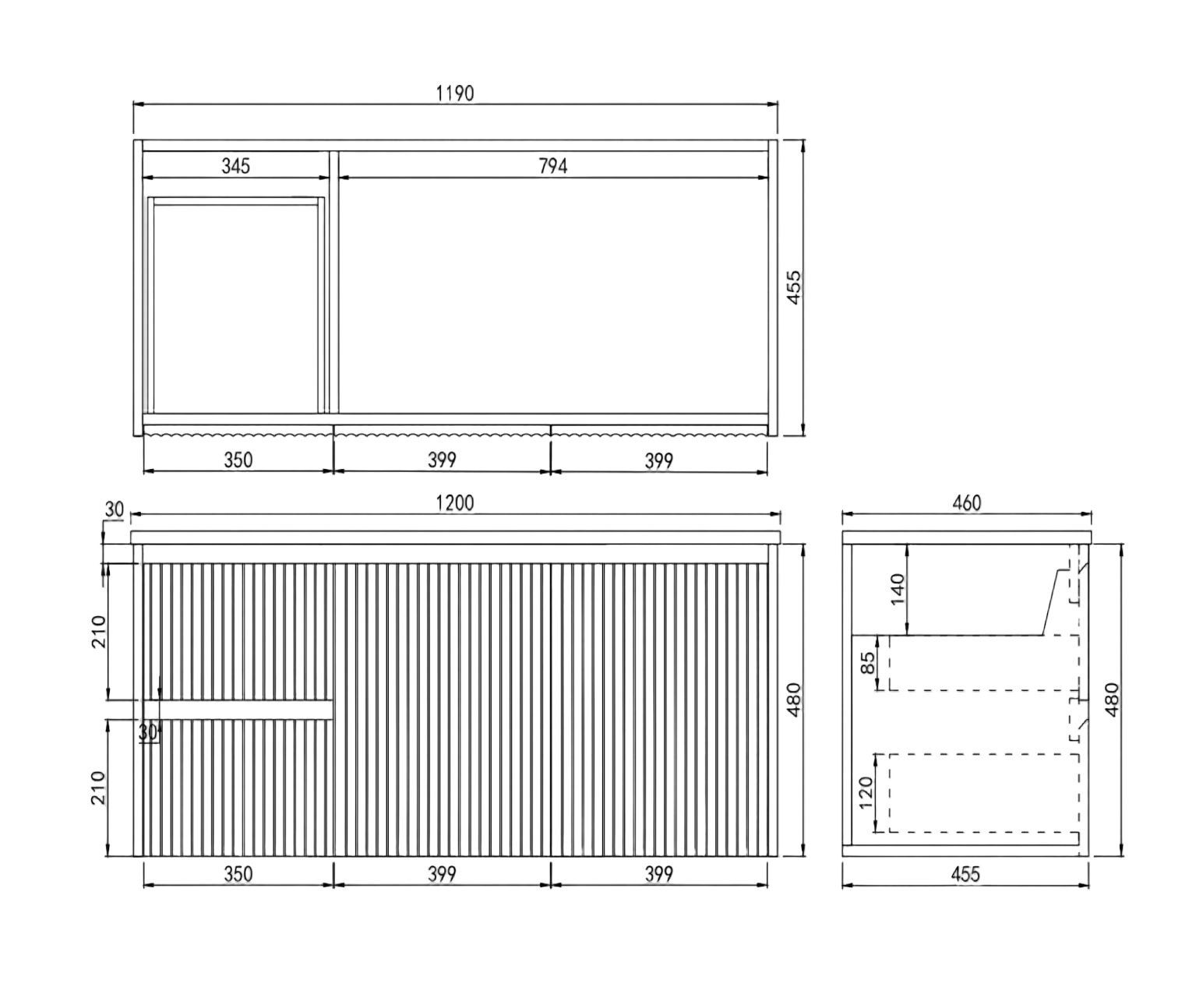 Lukka Crete Wall Hung  Matte White  PVC Fluted Vanity  1200mm
