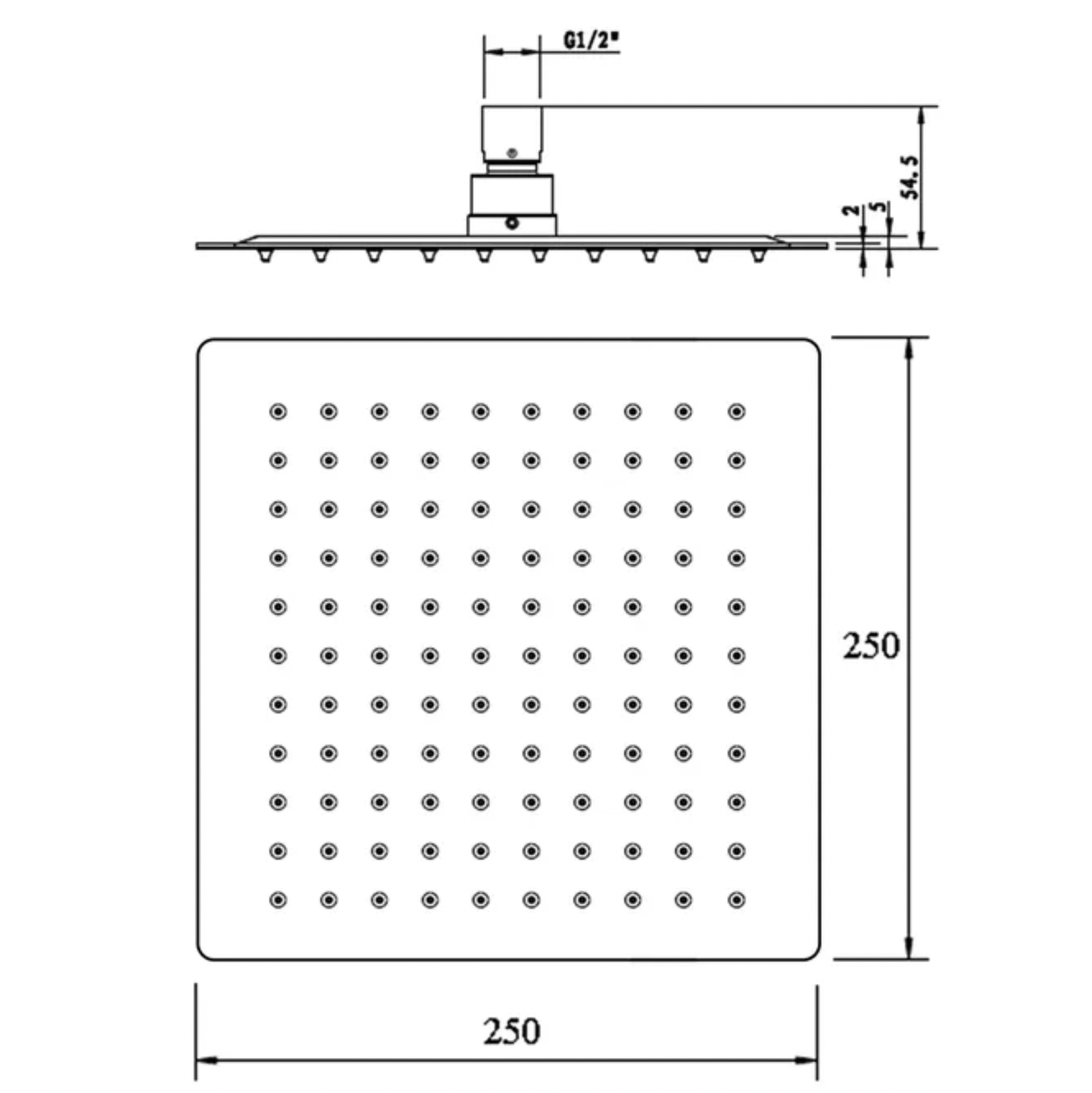 Taran Chrome Square  Stainless Steel  Shower Head 250mm