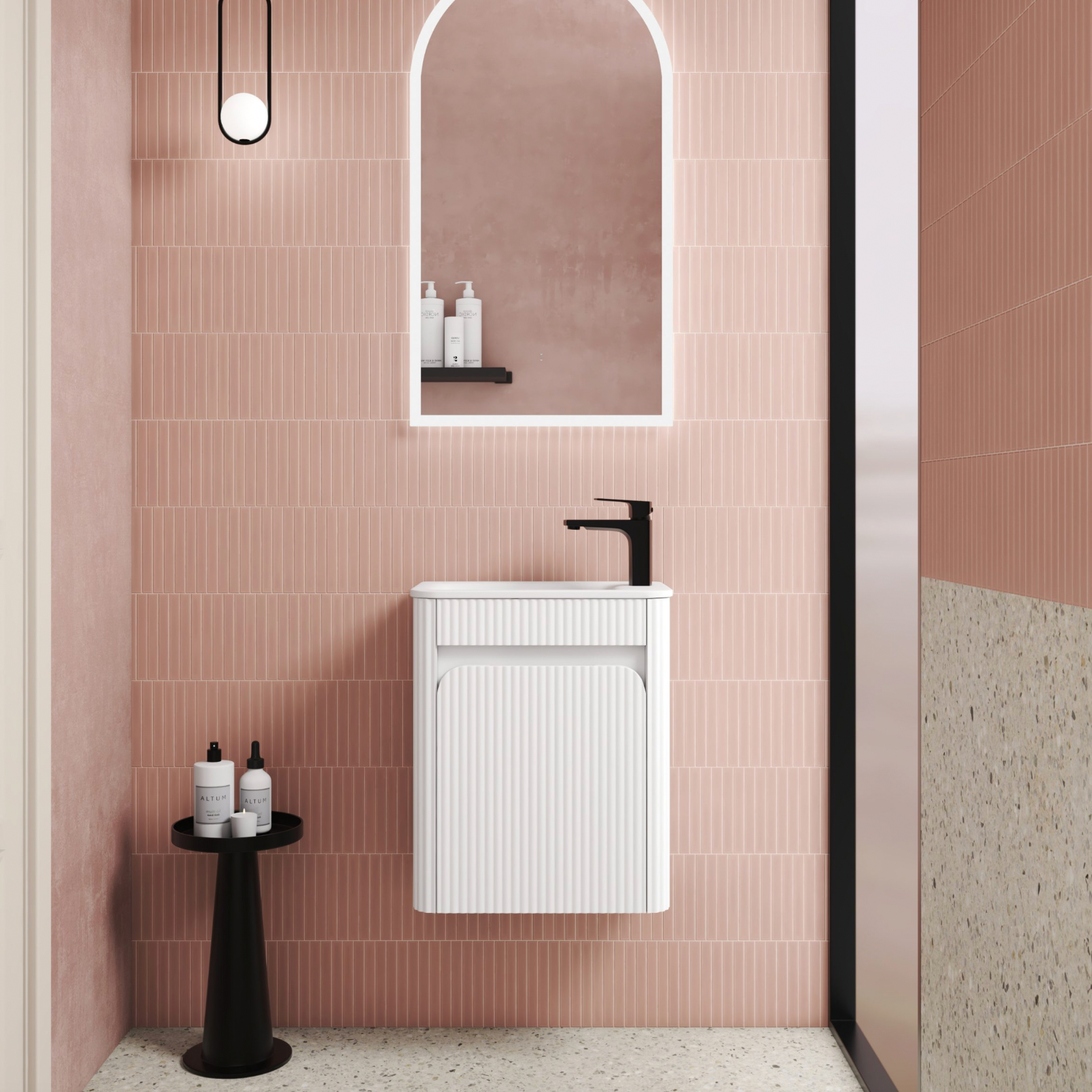 Aulic Mini Hartelle Single  Door Fluted Matte White compact Wall Hung Vanity