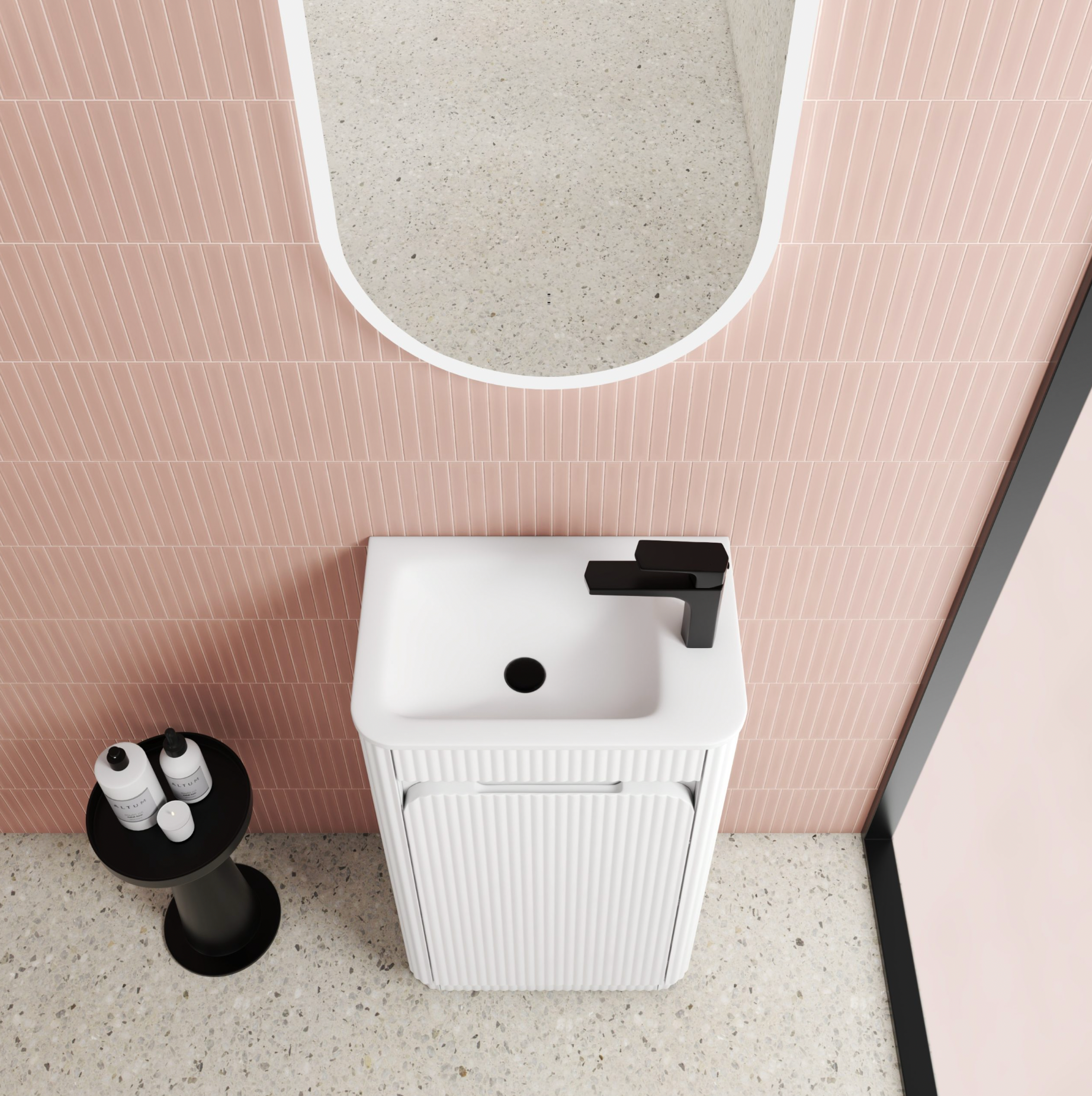 Aulic Mini Hartelle Single  Door Fluted Matte White compact Floor standing Vanity