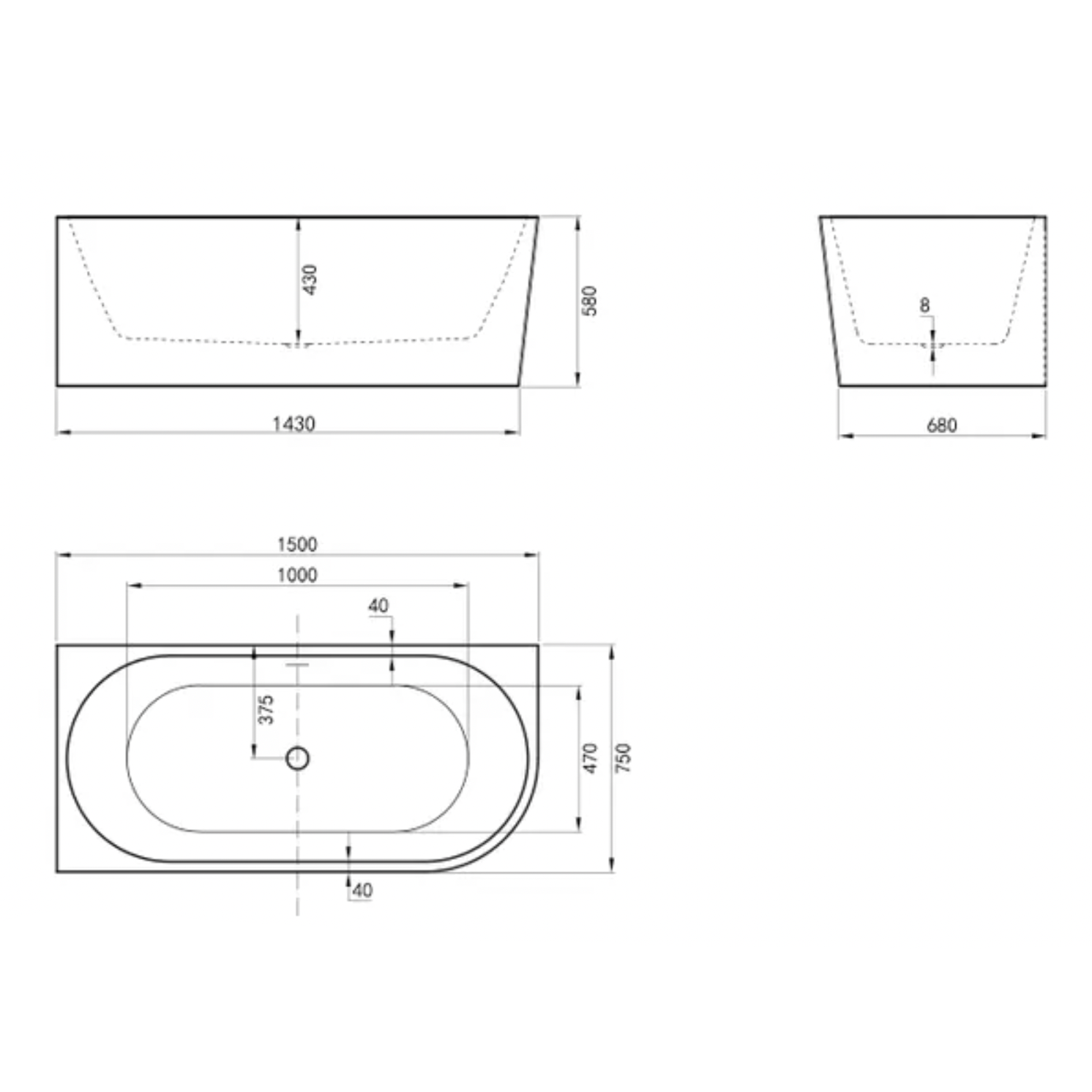 Inspire 1500mm Left Hand Corner Bath  Gloss White