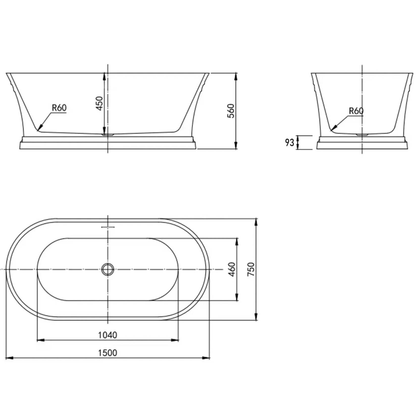 Inspire Hampton 1500mm Freestanding Bath Gloss White