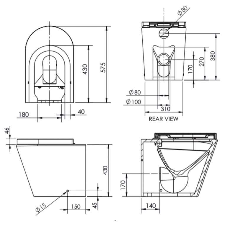 Paco Jaanson Lucerne Rimless Wall-Faced Toilet Pan Gloss White