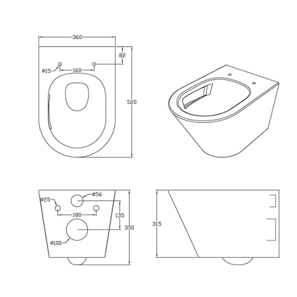 Lukka Agena Tornado  Rimless Wall-Hung Toilet Pan Matte White