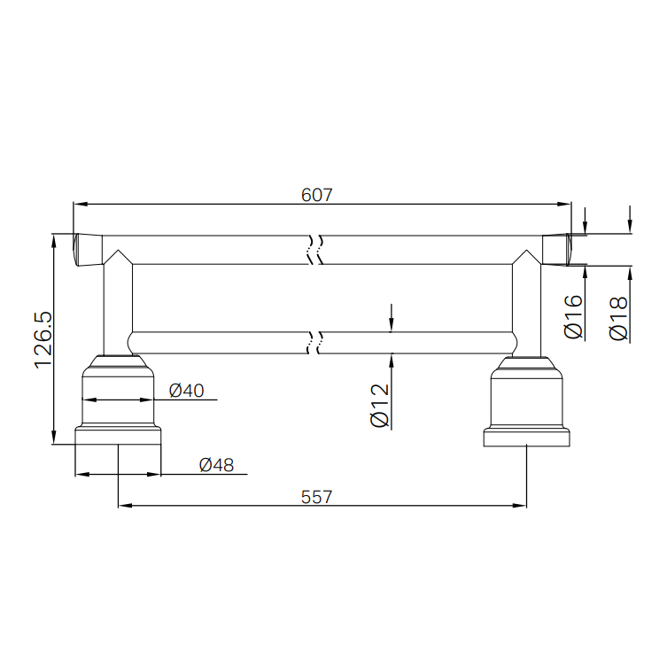 Nero York Double Towel Rail 600mm Brushed Nickel