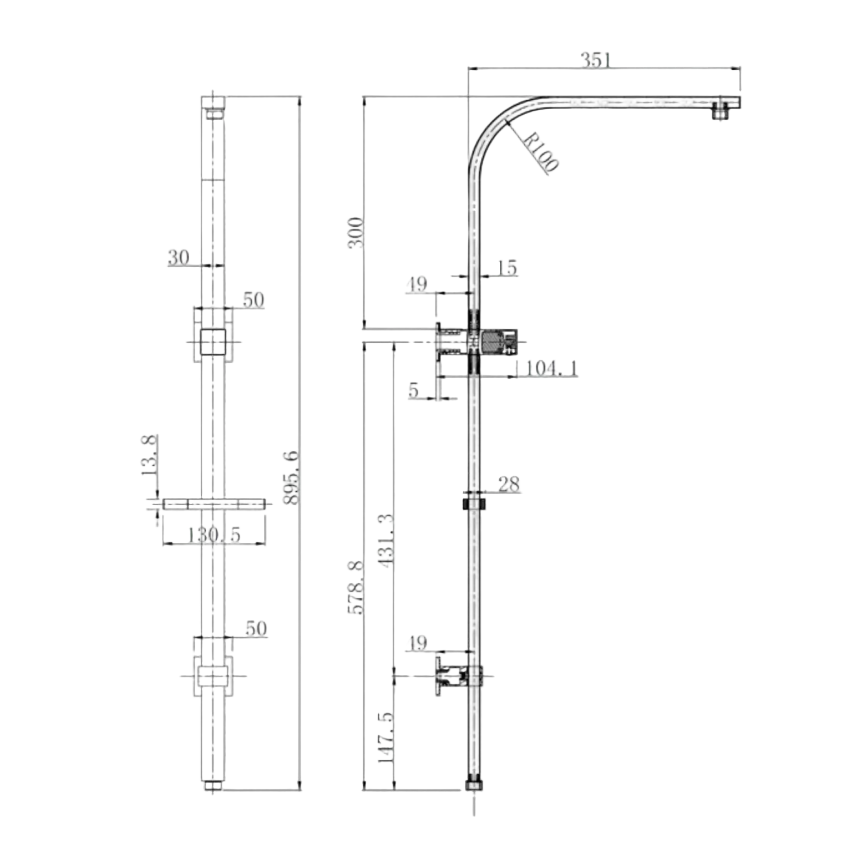 Inspire Taran Square Twin Shower On Rail  Matte Black