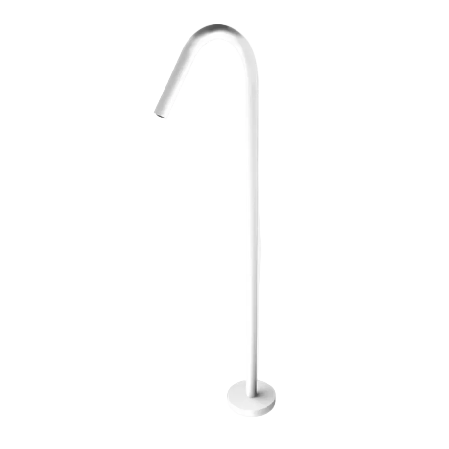 White LED floor lamp with curved design on a white background