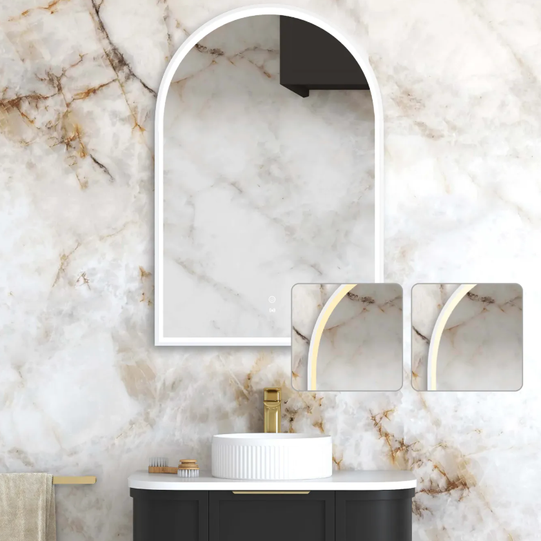 Otti LED Archie Matte White Metal Frame Mirror 900x600mm