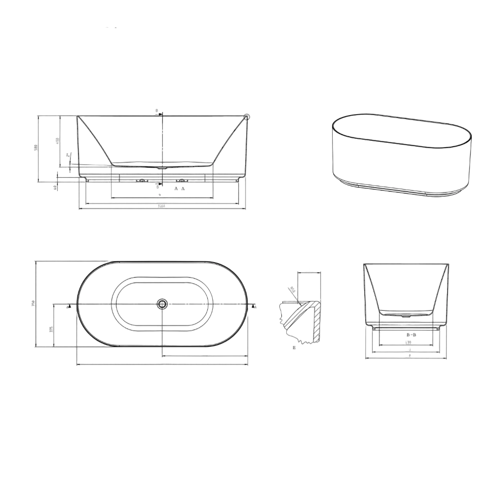 Otti Attica Celine 1500mm Freestanding Bath White