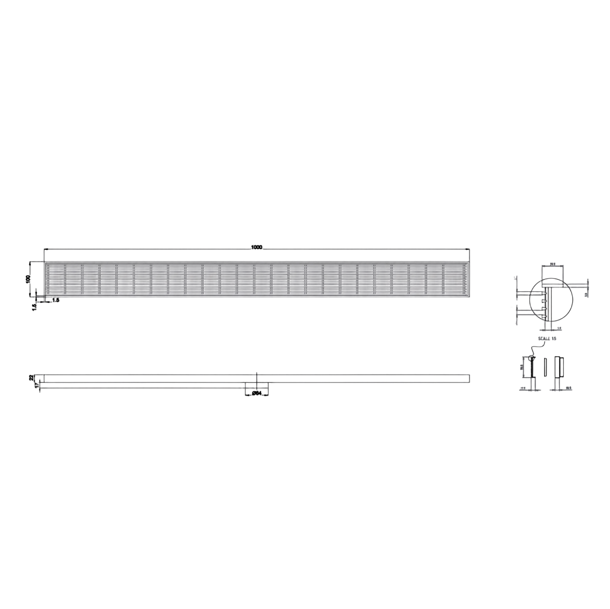 Linsol 1000 Shower Heelguard Channel Grate Brushed Brass
