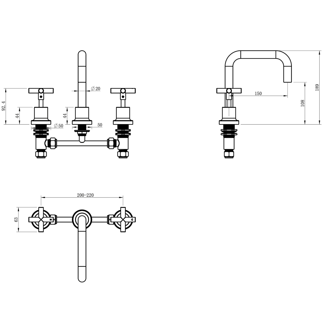 Linsol Tre Cross Handle Basin Set Gun Metal