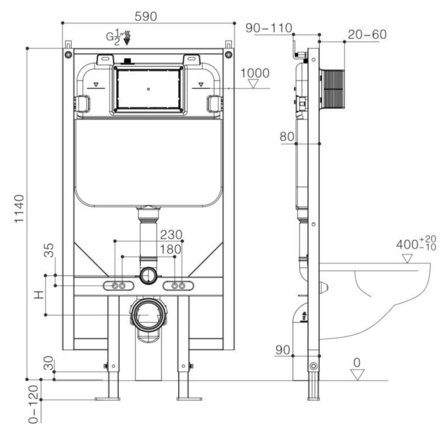 Donii R&T Inwall Mechanical Cistern For Wall Mount Toilet Pans