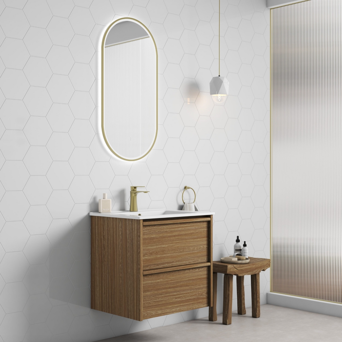 Aulic Venetta Framed Harvest Oak Wall Hung Vanity 600mm