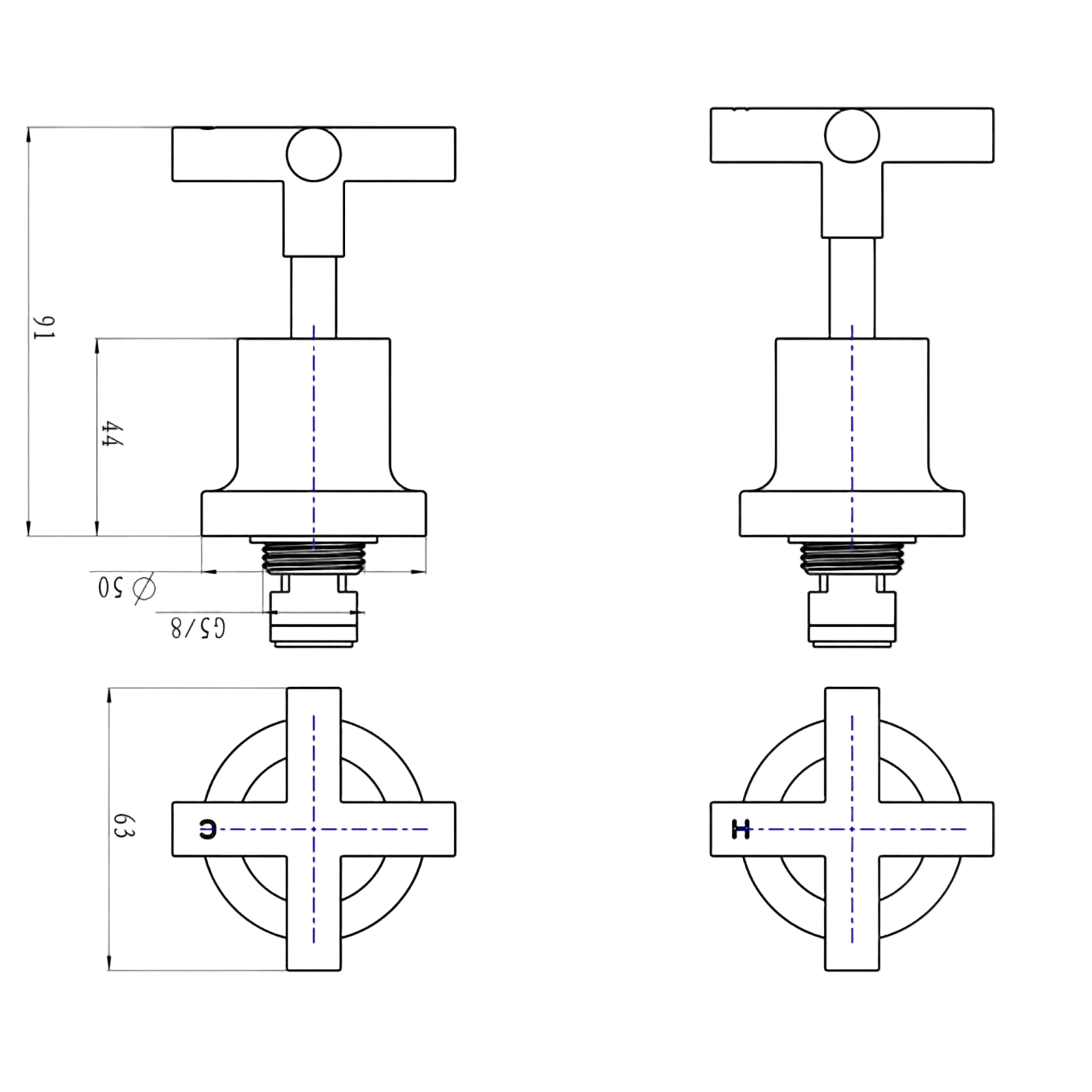 Linsol Tre Cross Handle Wall Top Assemblies Matte Black