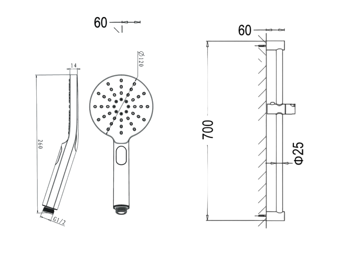 Inspire Vetto Adjustable  Shower Rail Chrome