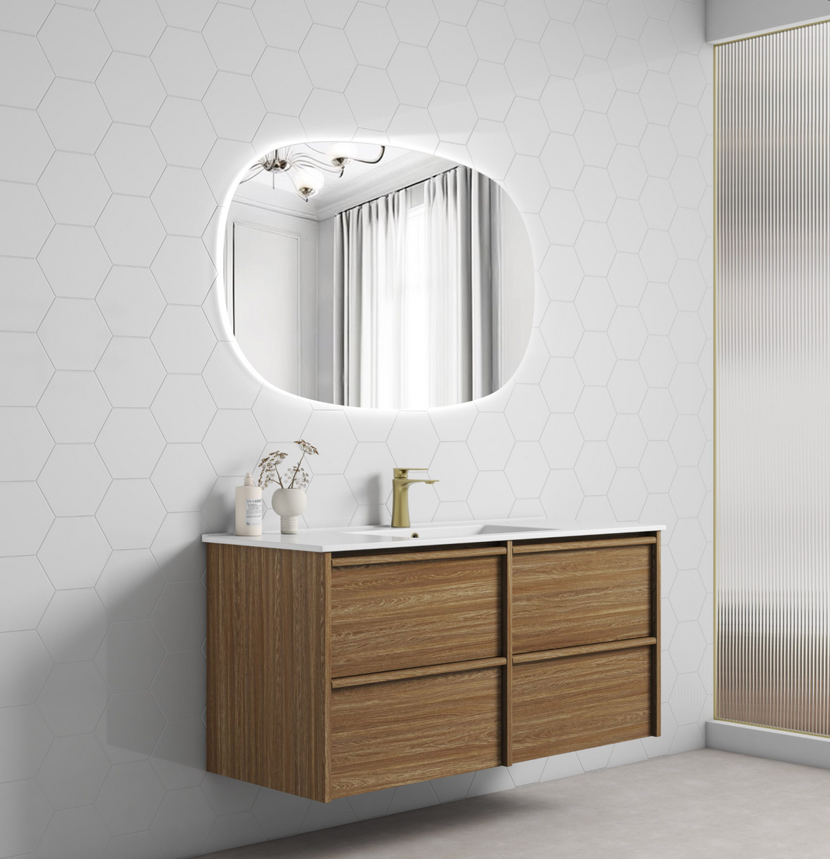 Aulic Venetta Framed Harvest Oak Wall Hung Vanity 1200mm