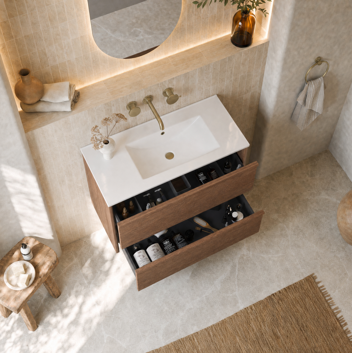 Aulic Venetta Framed Walnut Wall Hung Vanity 900mm