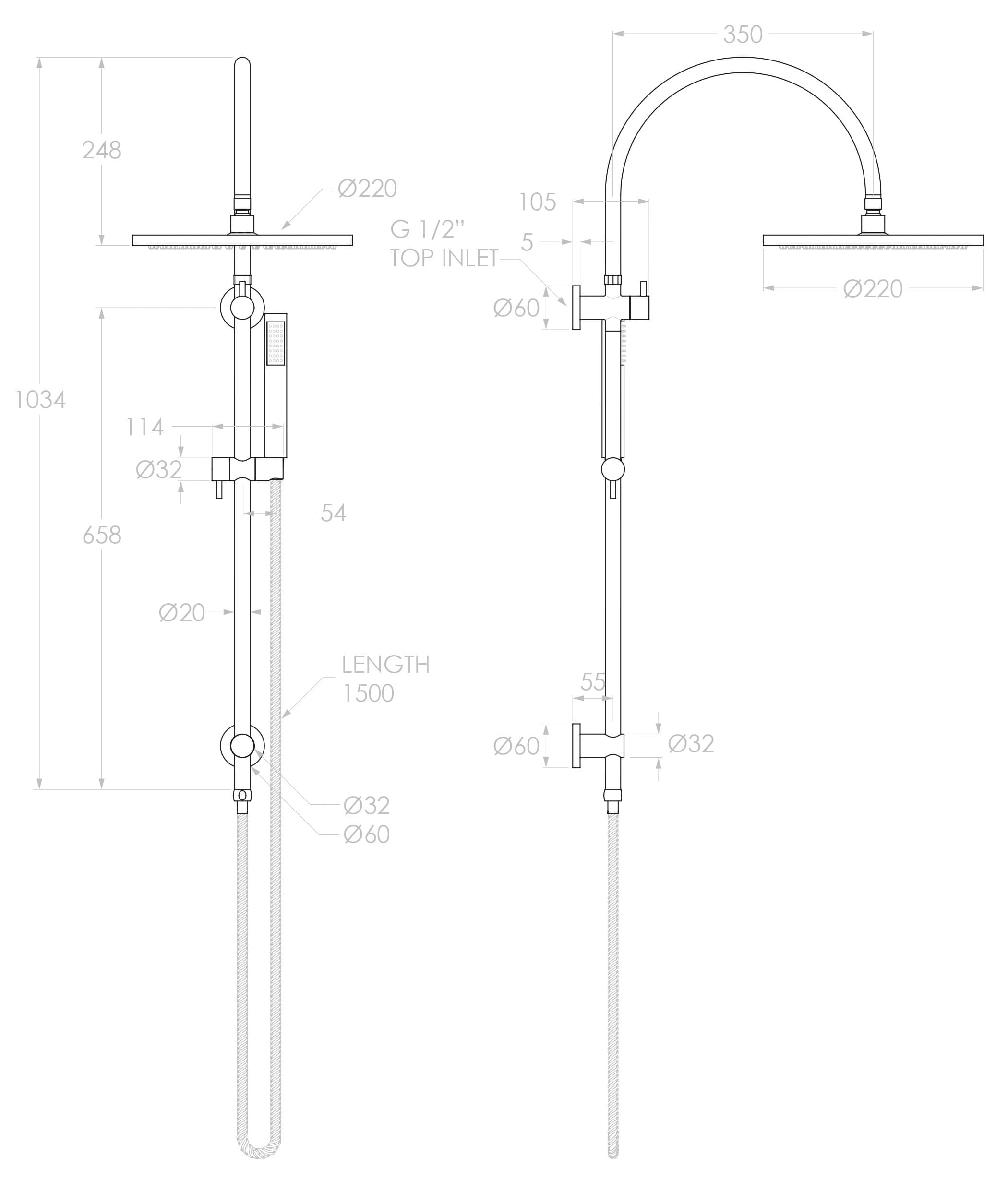 ADP Soul Gooseneck Twin  Shower Set Brushed Brass