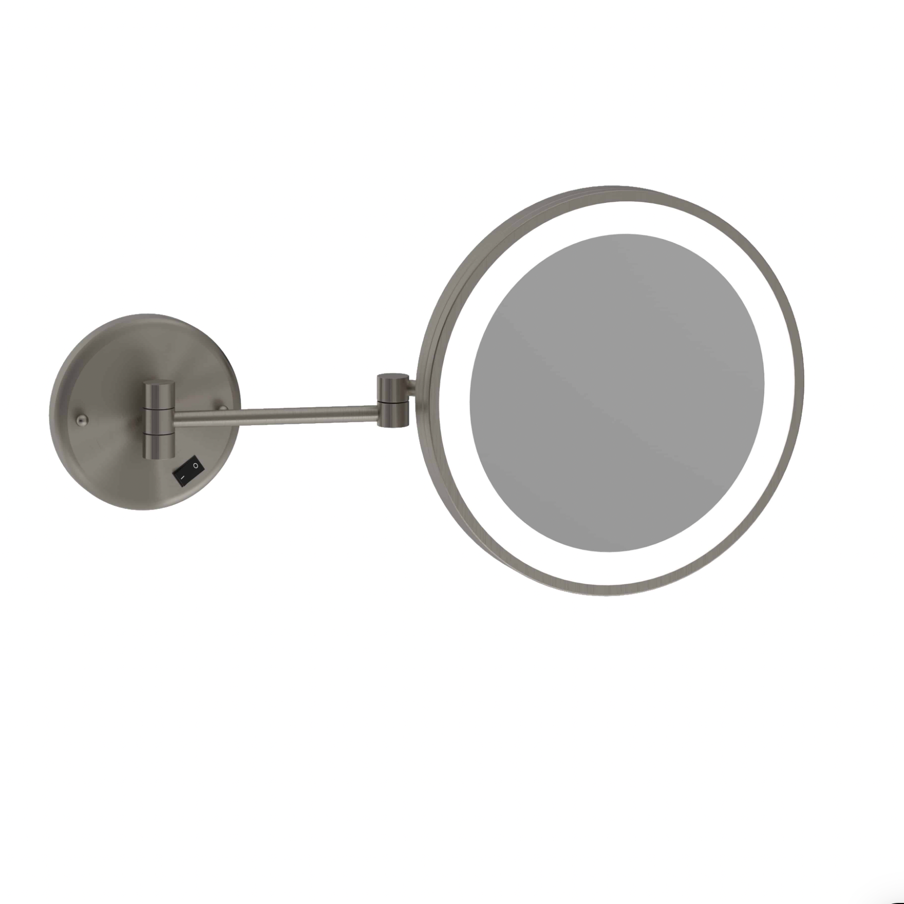 Wall-mounted makeup mirror with a lighted circular surface 