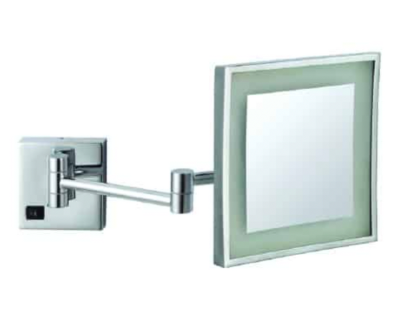 Square   magnified makeup or shaving mirror with light chrome 