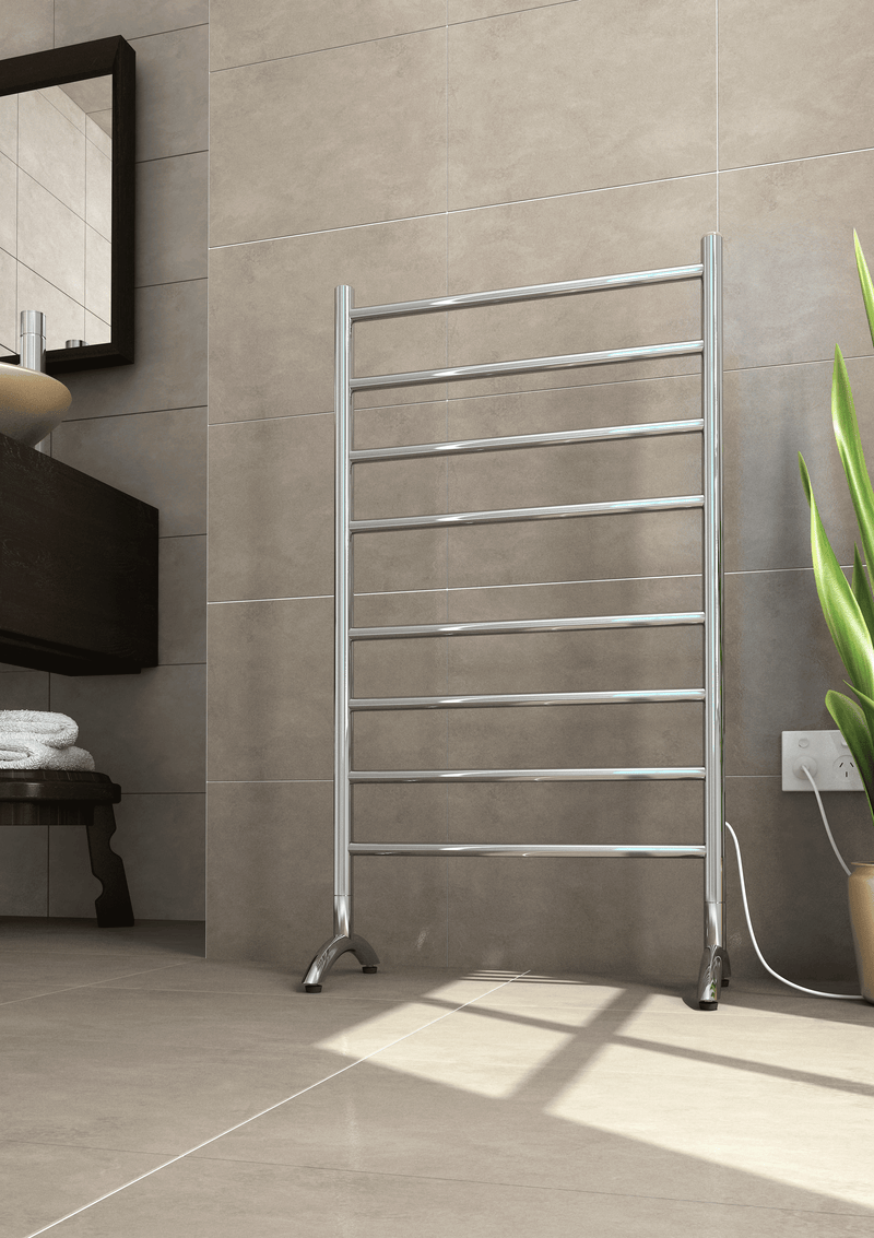 Thermogroup 8 Bar Straight Round Free-Standing Heated Towel Rail Polished Stainless Steel 600x1080mm