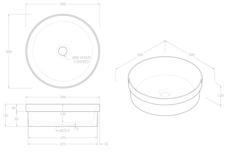 ADP Chandler  Gloss or Matte  White  Ceramic Semi-Inset  Basin 398x398