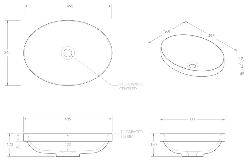 ADP Dignity   Gloss or Matte White Solid Surface Semi-Inset  Basin  495x365