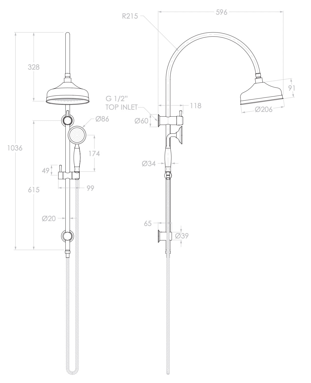 ADP Eternal Gooseneck Twin Shower Brushed Brass