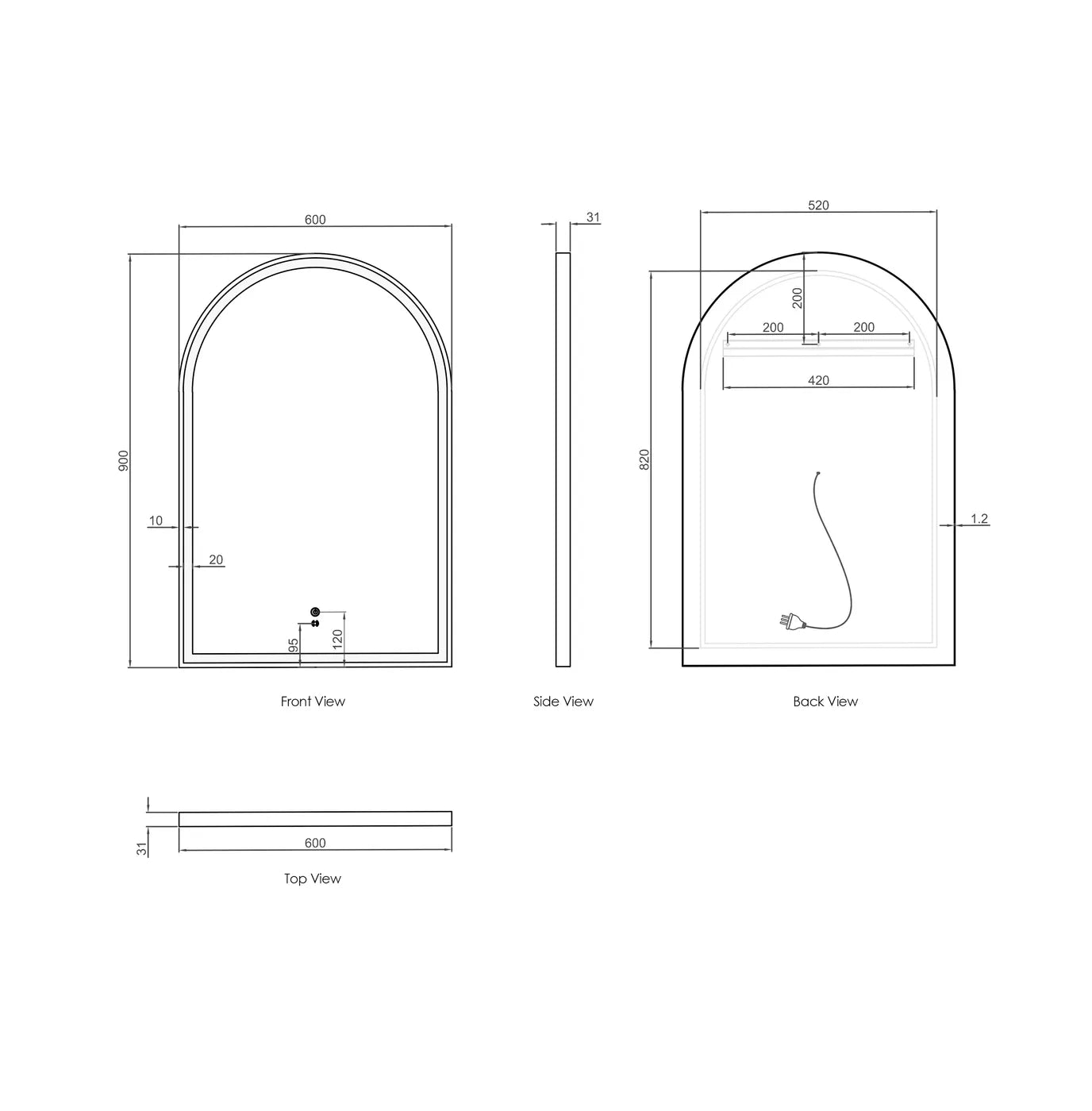 Otti LED Archie Matte White Metal Frame Mirror 900x600mm