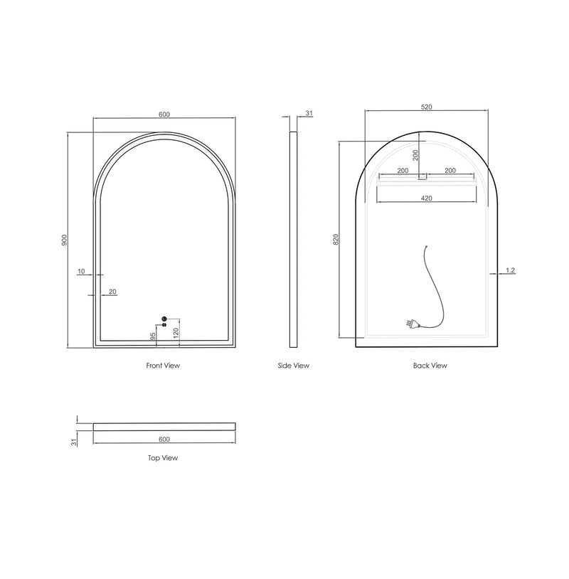 Otti LED Archie Brushed Gold Metal Frame Mirror 900x600mm