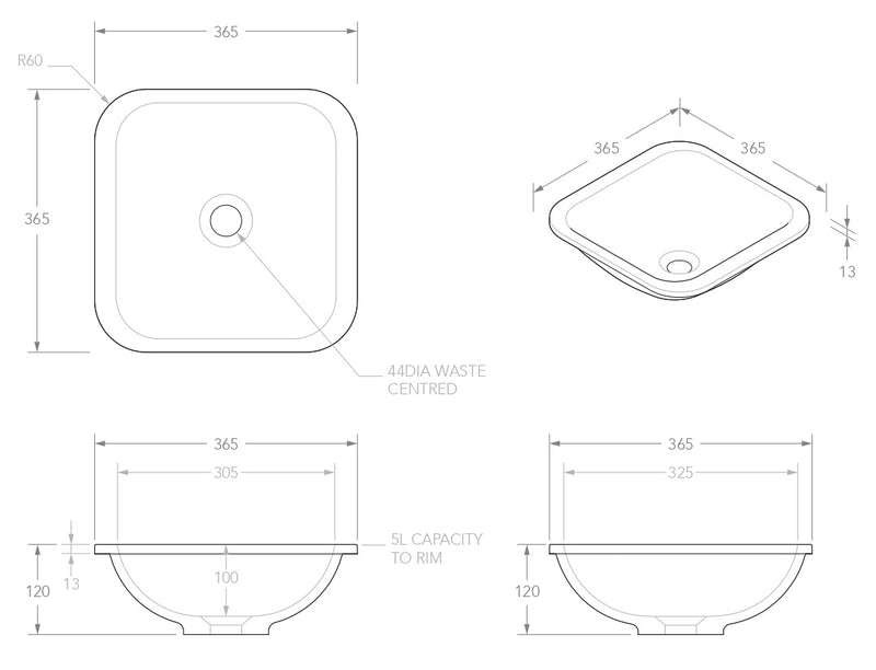 ADP Honour Gloss or Matte White Solid Surface Inset Basin 365x365