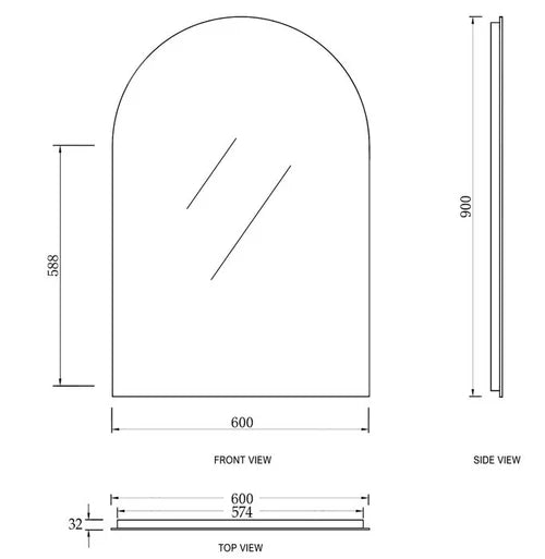 Otti LED Archie Matte Black Metal Frame Mirror 900x600mm