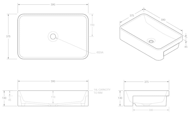 ADP Lino Gloss White Ceramic Semi-Recessed Basin 595x380