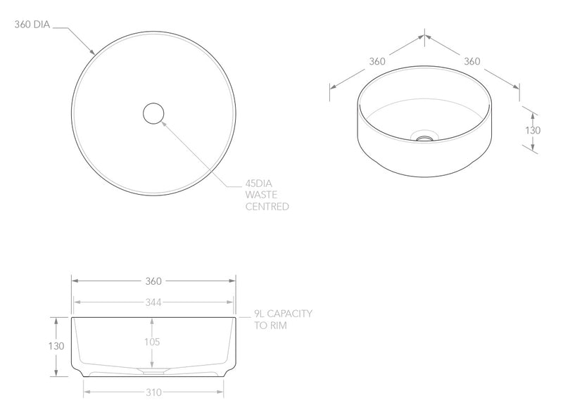 ADP Margot 360x360 Gloss White  Above Counter  Basin