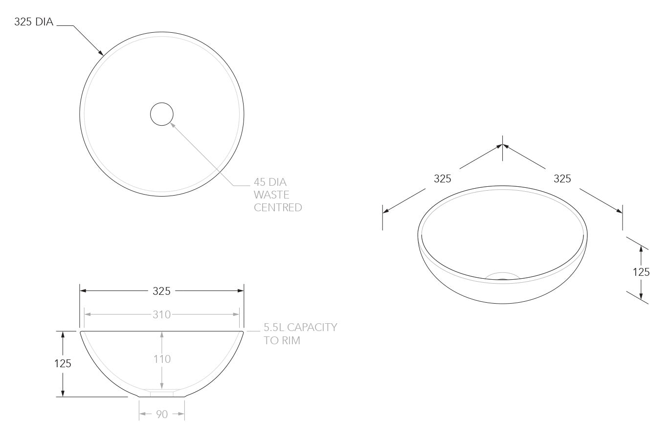 ADP Pluto  325x325 Gloss White  Above Counter  Basin
