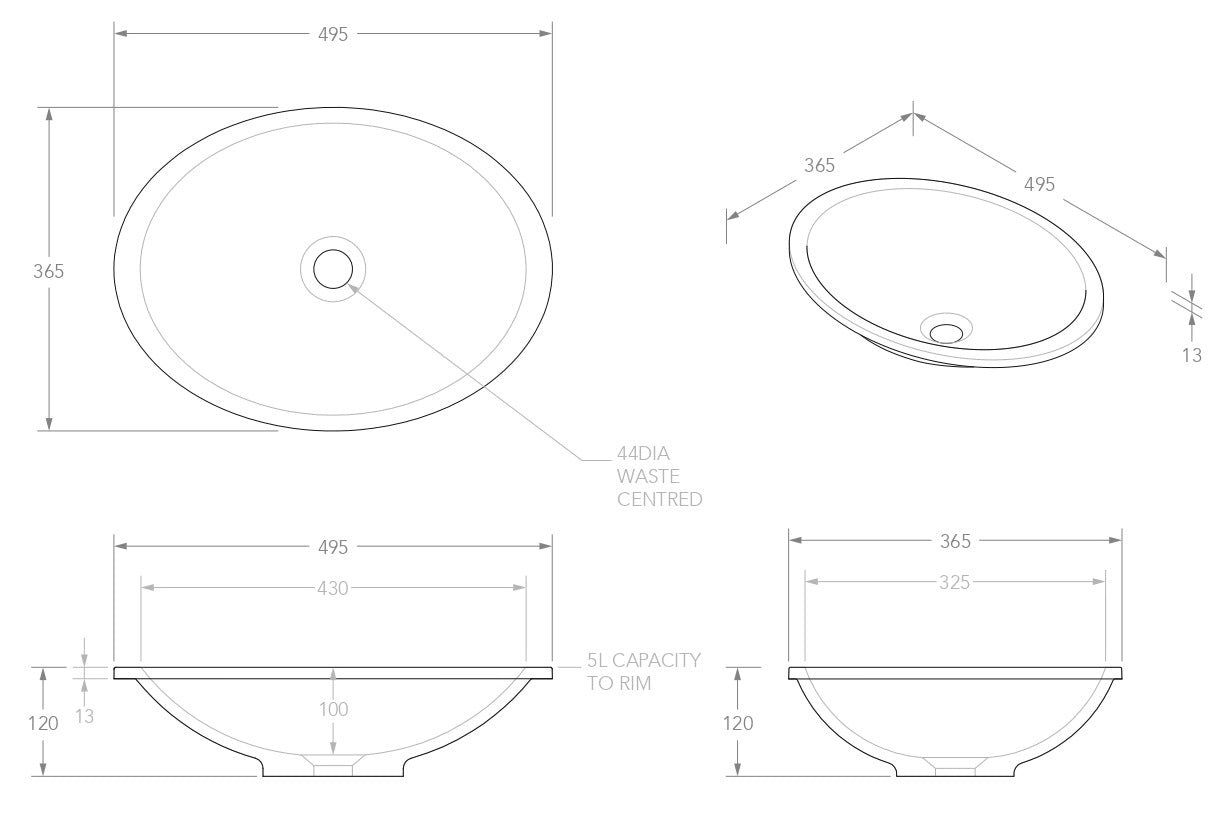 ADP Sincerity Gloss or Matte White Solid Surface Under Counter Basin 495x310